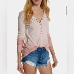 We The Free Cozy Up Henley Pink Ribbed Long Sleeve S